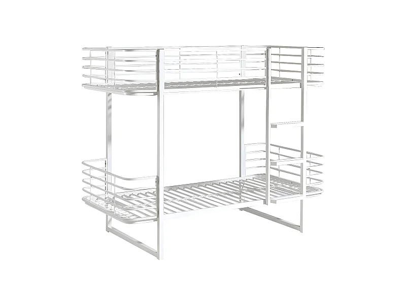 CURVE - Lits Superposés 90x200cm Métal Blanc Coins Arrondis