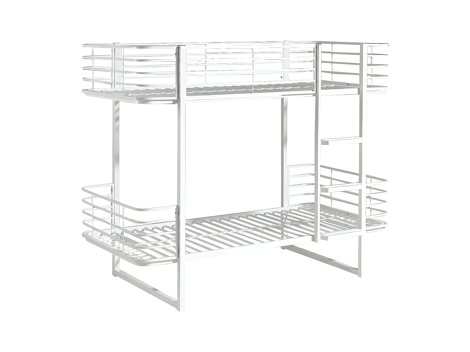 CURVE - Lits Superposés 90x200cm Métal Blanc Coins Arrondis