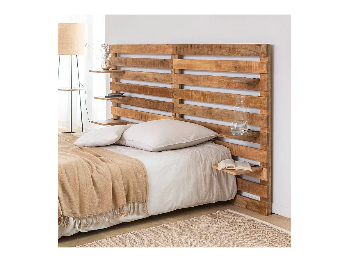 Cabecero de madera con estante Marais - Elegancia bohemia y minimalista con almacenamiento práctico