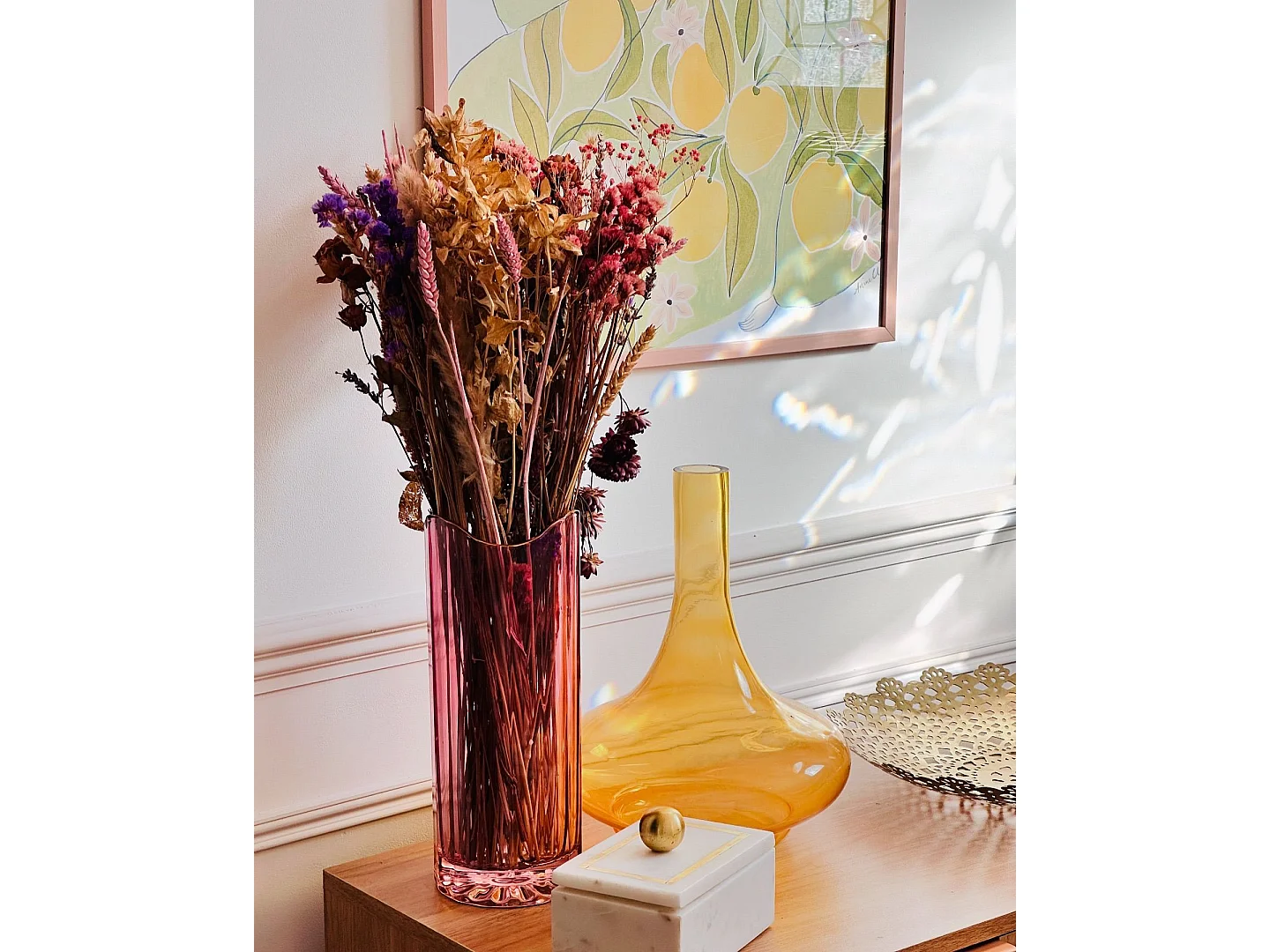 Blumenvase PERDIKI Glas 30 cm Rosa