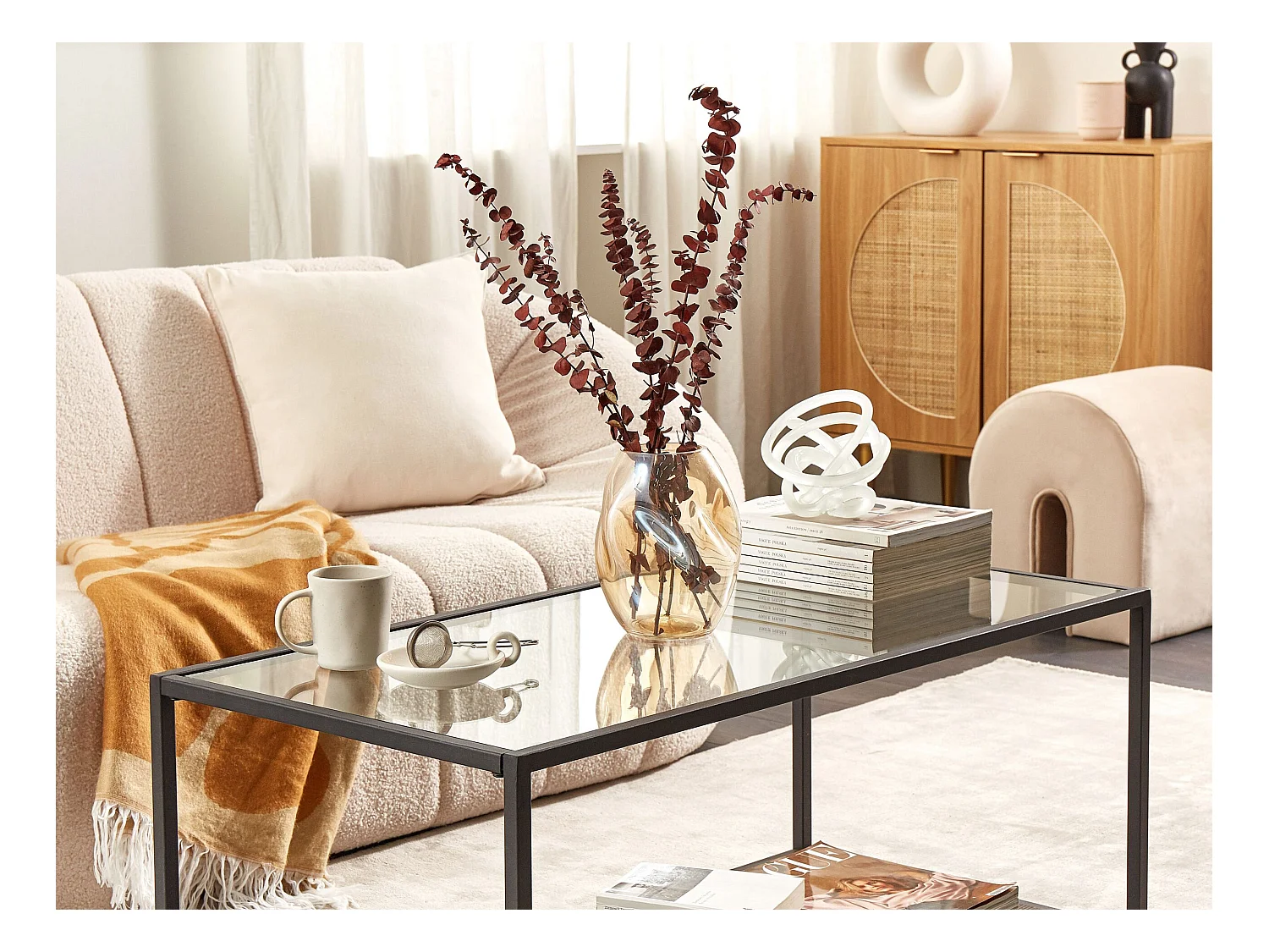 Deko Blumenvase Glas orange 20 cm bauchig geschwungen breite Öffnung Gerakini