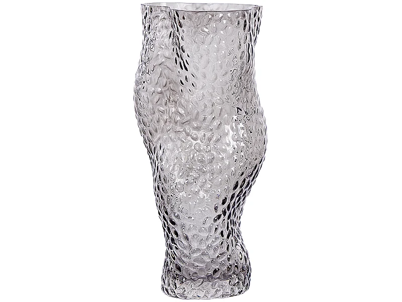 Hohe Deko Blumenvase Glas grau 31 cm geschwungen breite Öffnung Struktur Dytiko
