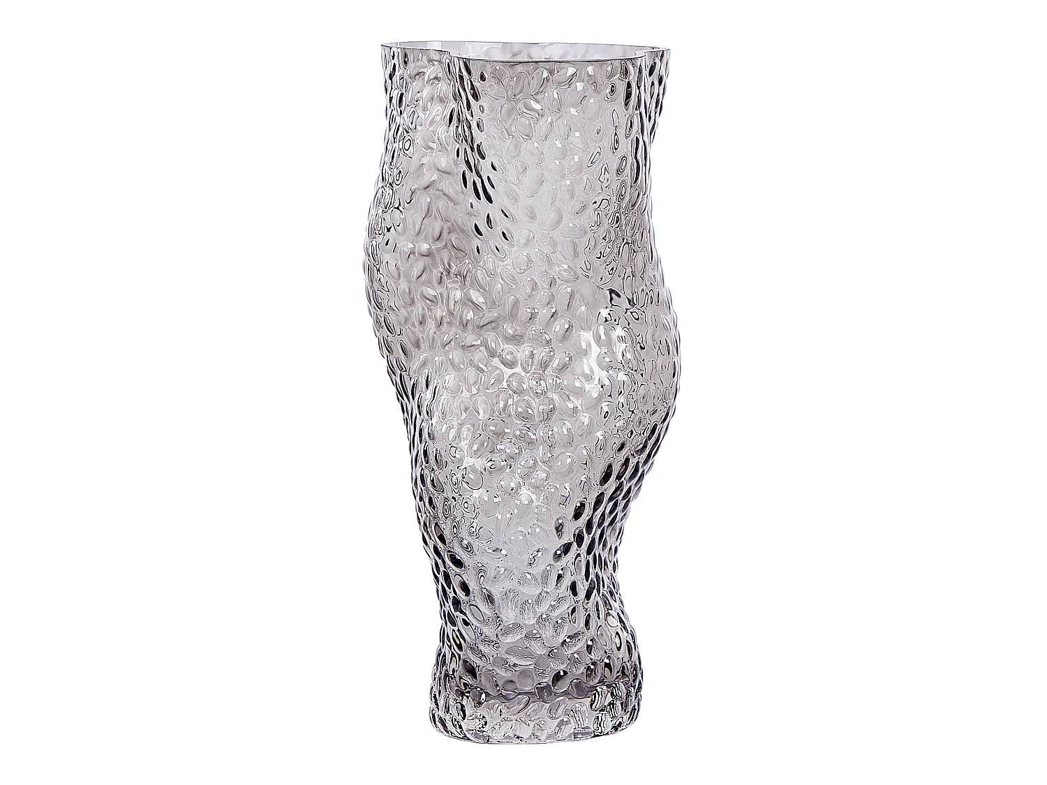 Hohe Deko Blumenvase Glas grau 31 cm geschwungen breite Öffnung Struktur Dytiko