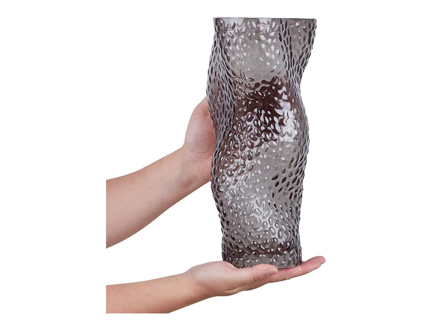Hohe Deko Blumenvase Glas grau 31 cm geschwungen breite Öffnung Struktur Dytiko