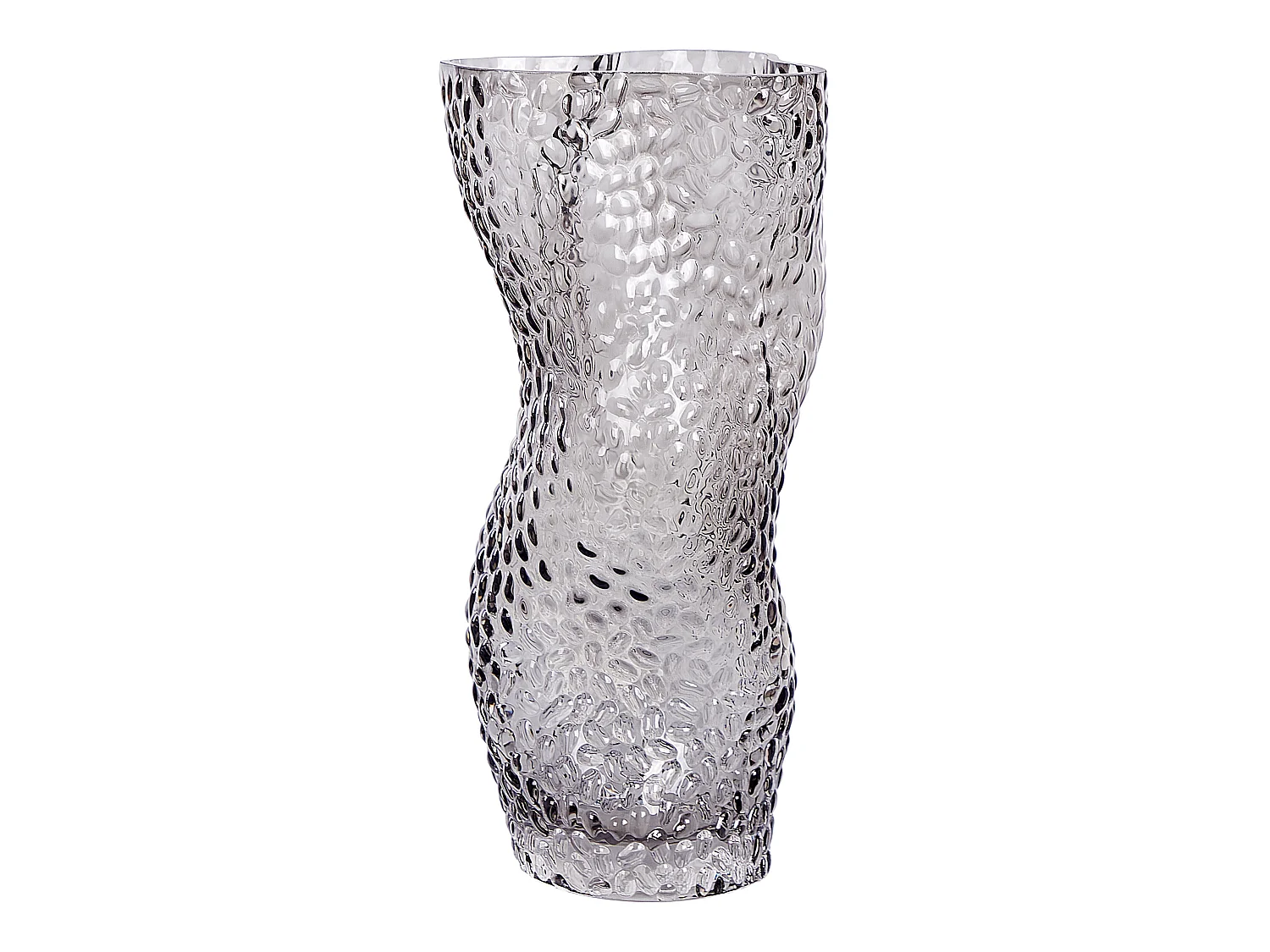 Hohe Deko Blumenvase Glas grau 31 cm geschwungen breite Öffnung Struktur Dytiko