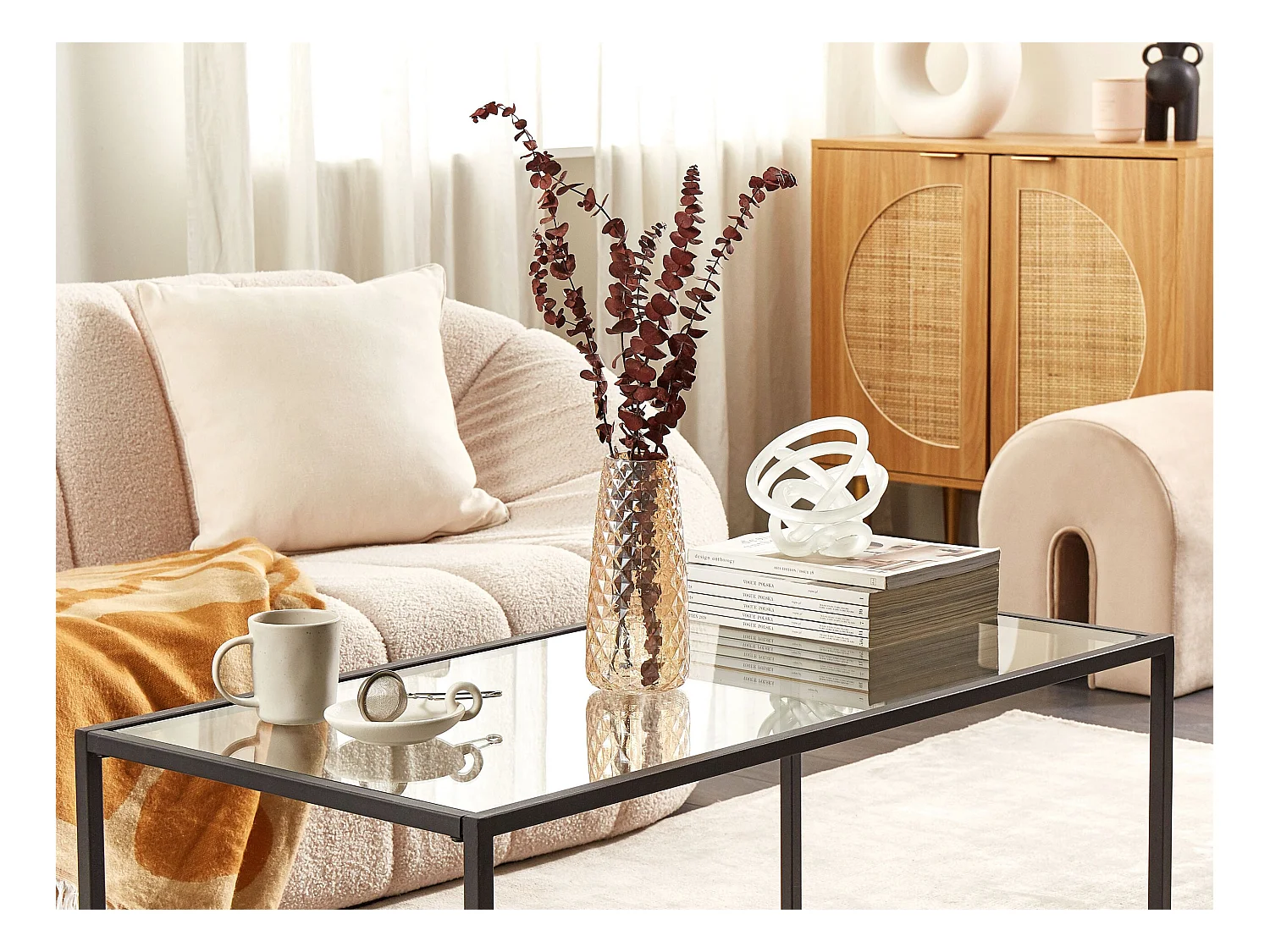 Hohe Deko Blumenvase Glas orange 23 cm mit Struktur breiter Öffnung Pacheia