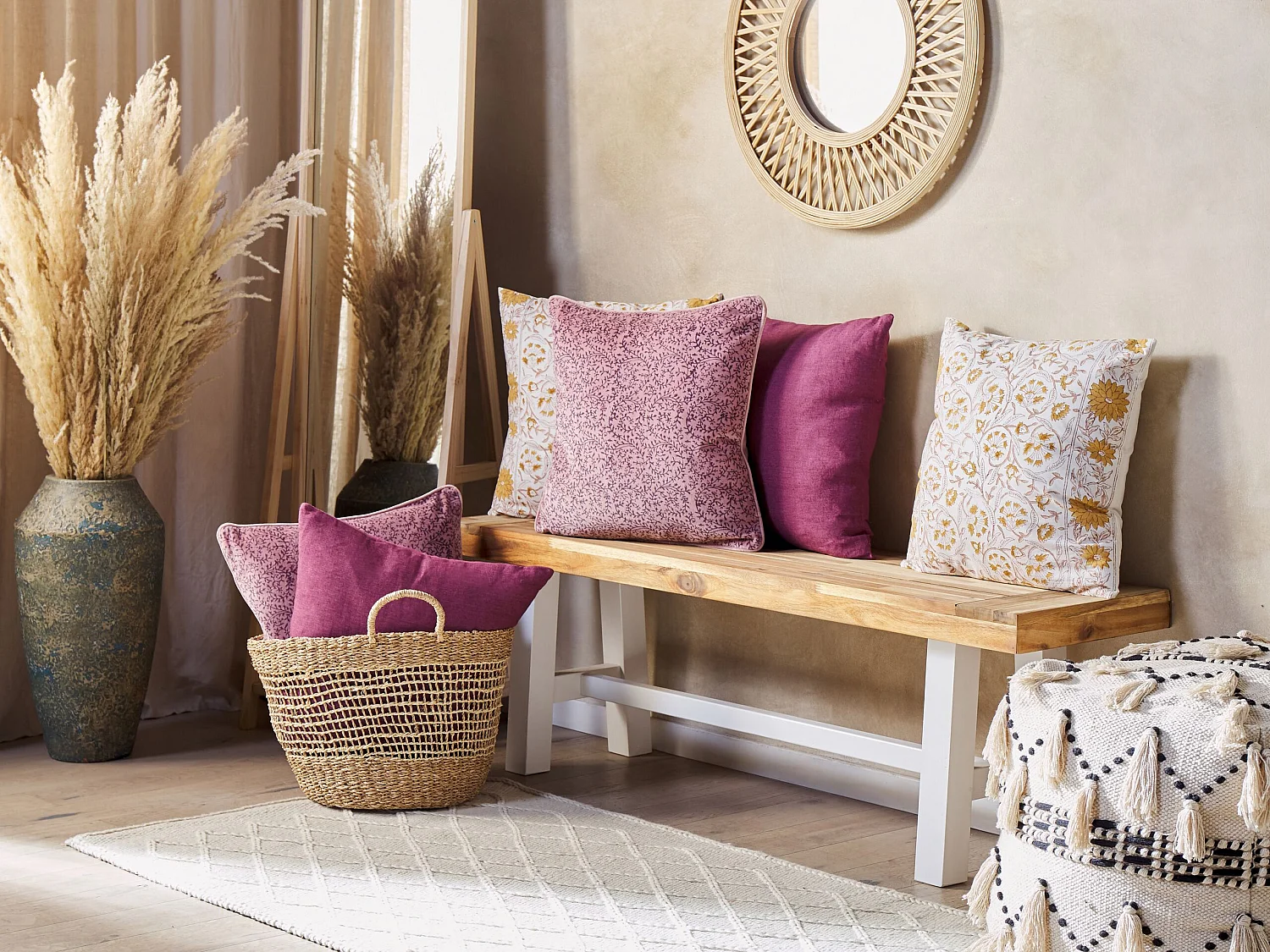 Conjunto de 2 almofadas decorativas ROMNEYA Veludo 45 x 45 cm Rosa Padrão floral