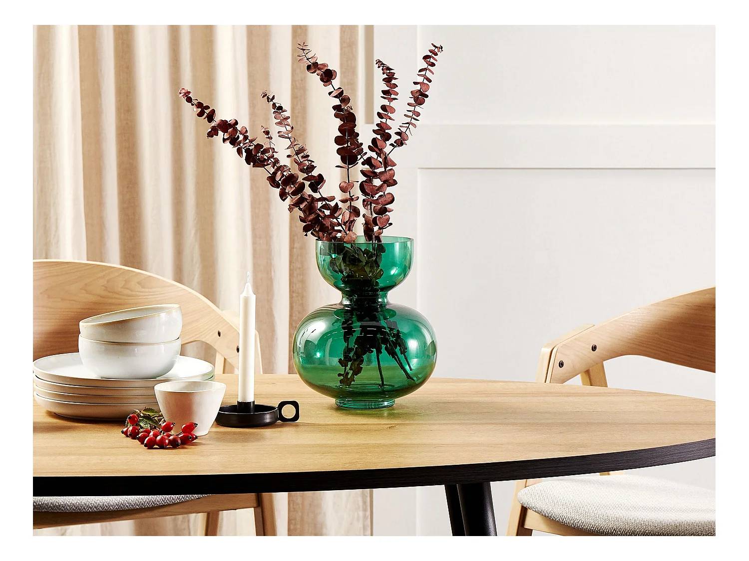 Deko Blumenvase Glas grün 27 cm bauchig mit schmalem Hals Modern Palaia