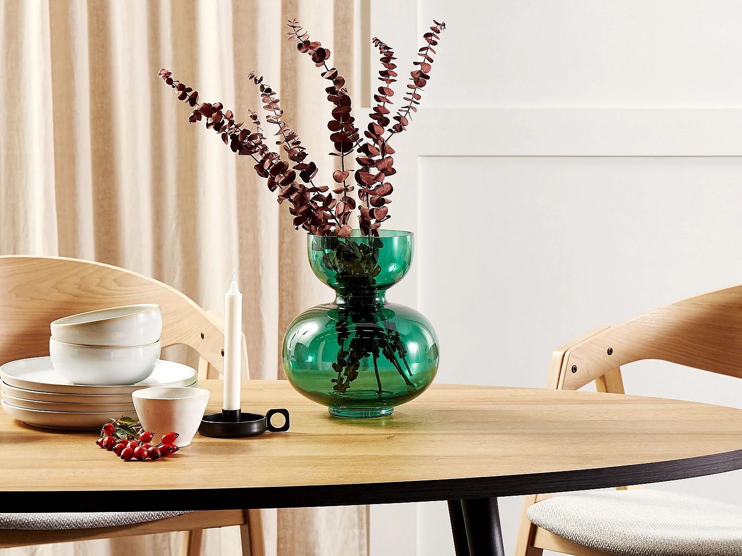 Deko Blumenvase Glas grün 27 cm bauchig mit schmalem Hals Modern Palaia