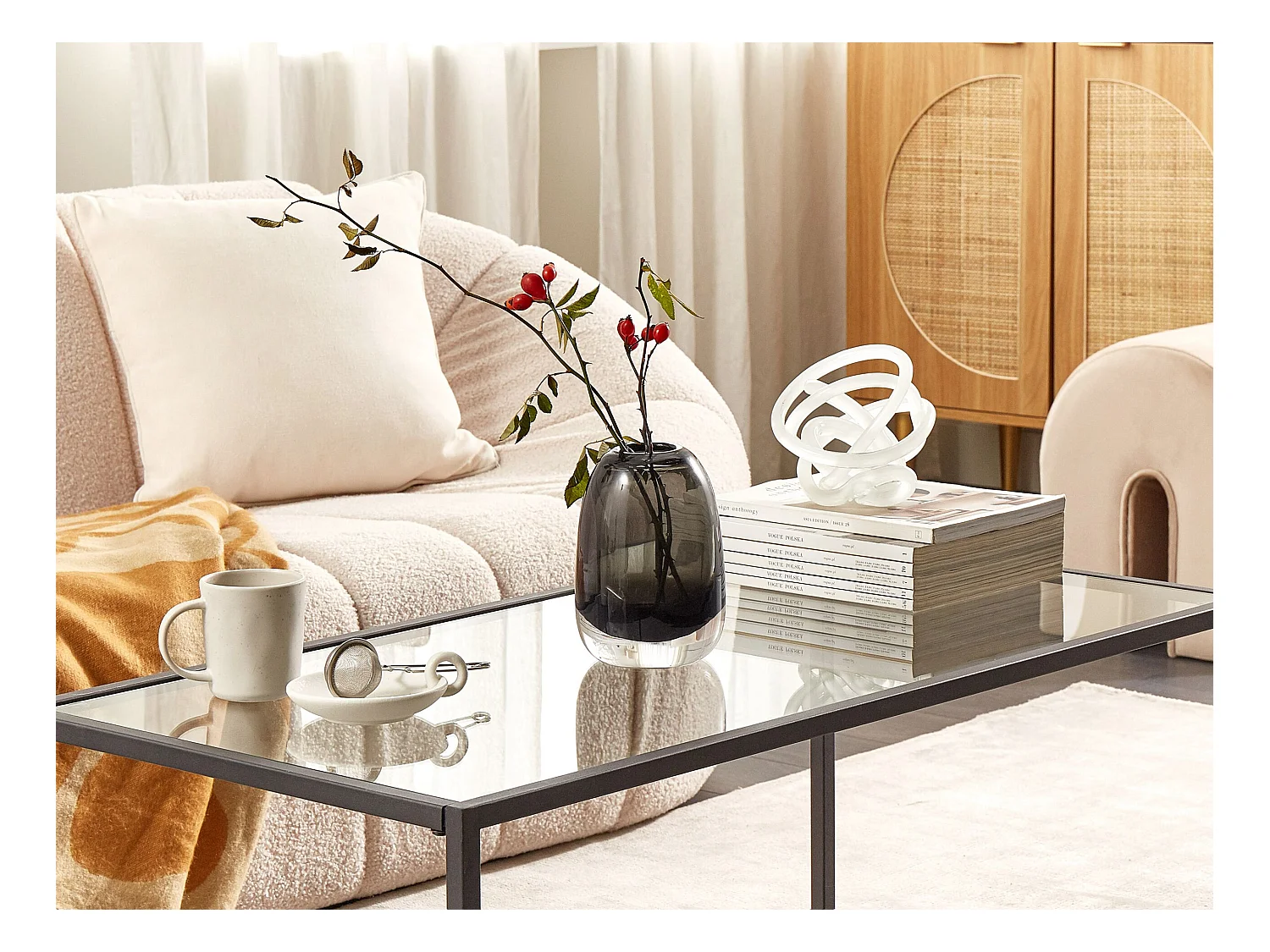 Deko Blumenvase Glas grau / transparent 18 cm bauchig mit schmaler Öffnung Fyska