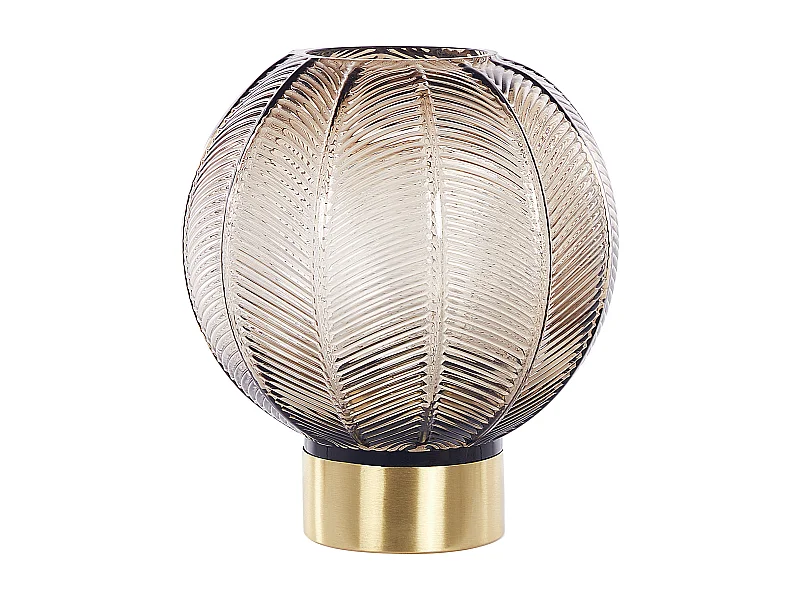Deko Blumenvase Glas braun 24 cm mit Rillen breiter Öffnung Fuß gold Retro Felli