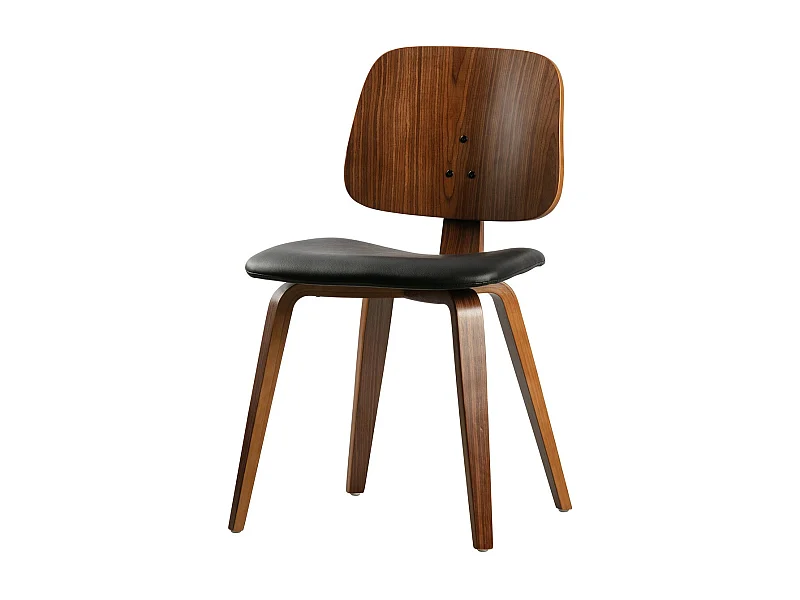 CHARLES - Chaise simili cuir noir et bois Noyer