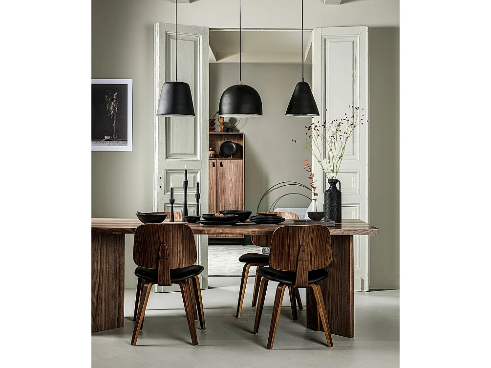 CHARLES - Chaise simili cuir noir et bois Noyer