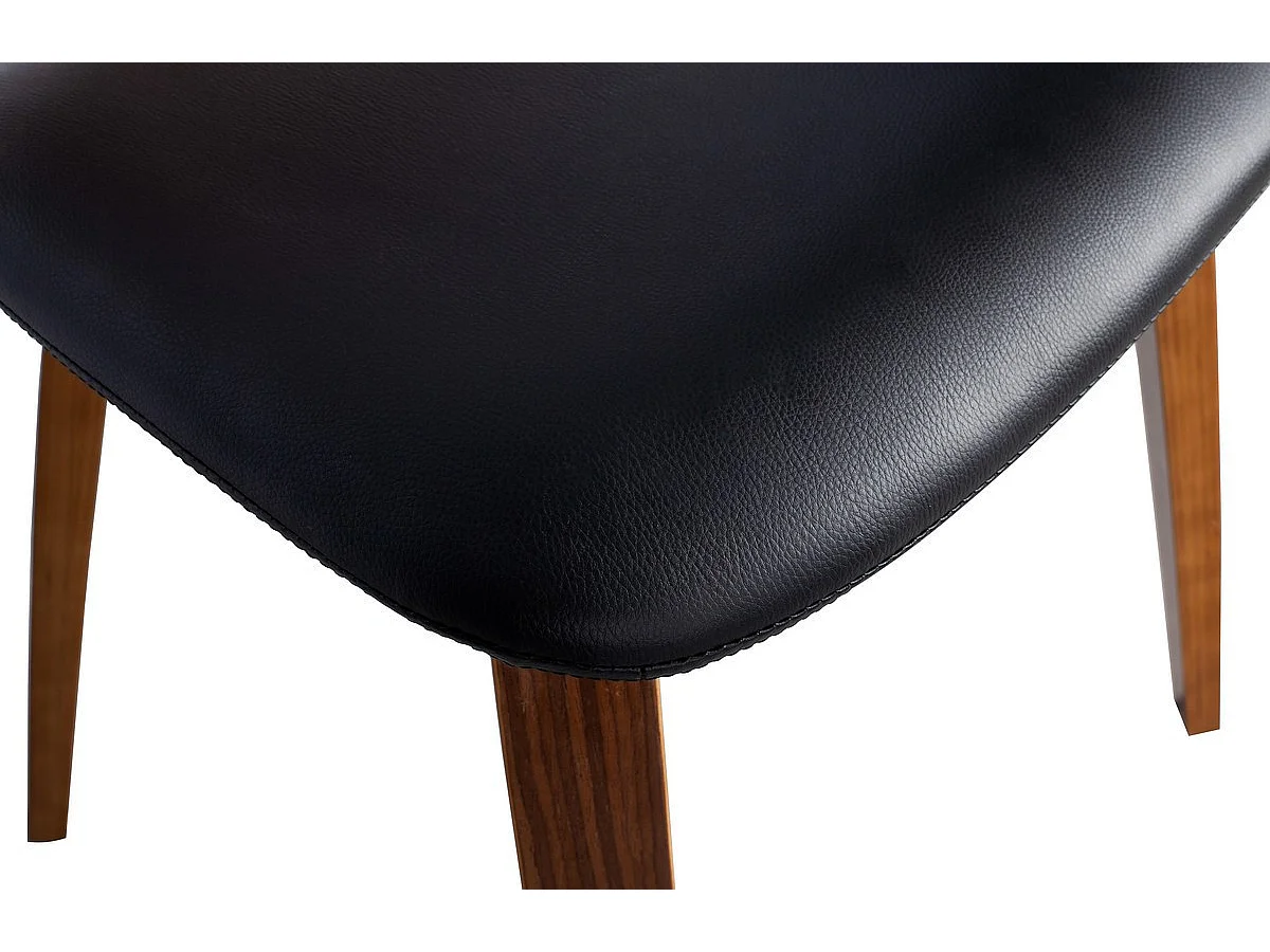 CHARLES - Chaise simili cuir noir et bois Noyer