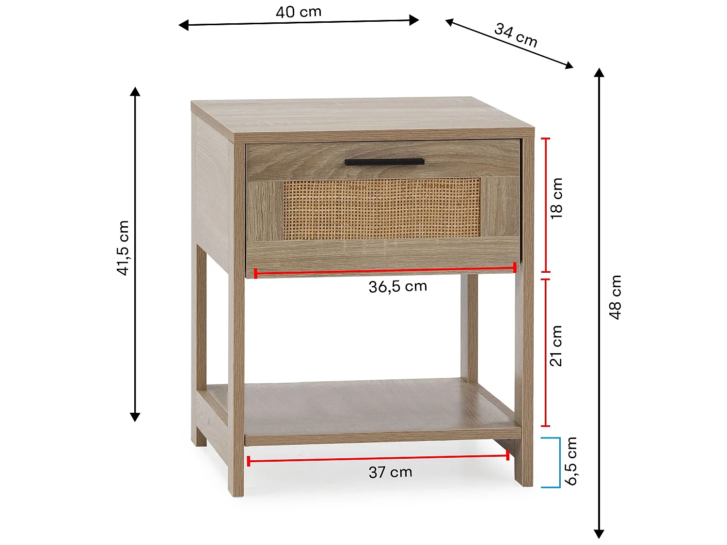 Table de chevet Dalia 1 tiroir couleur chêne, 40 x 40 x 48 cm