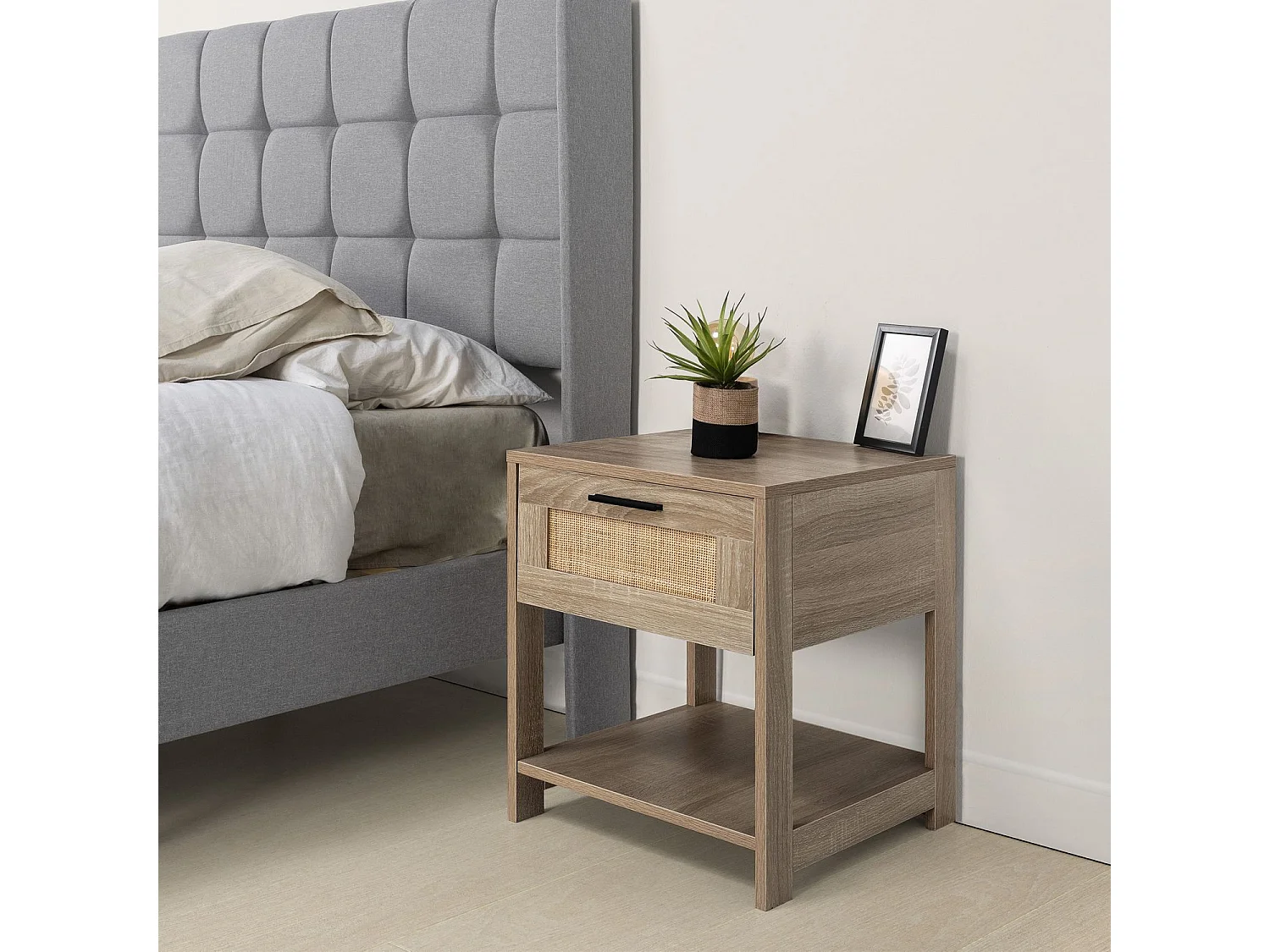 Table de chevet Dalia 1 tiroir couleur chêne, 40 x 40 x 48 cm