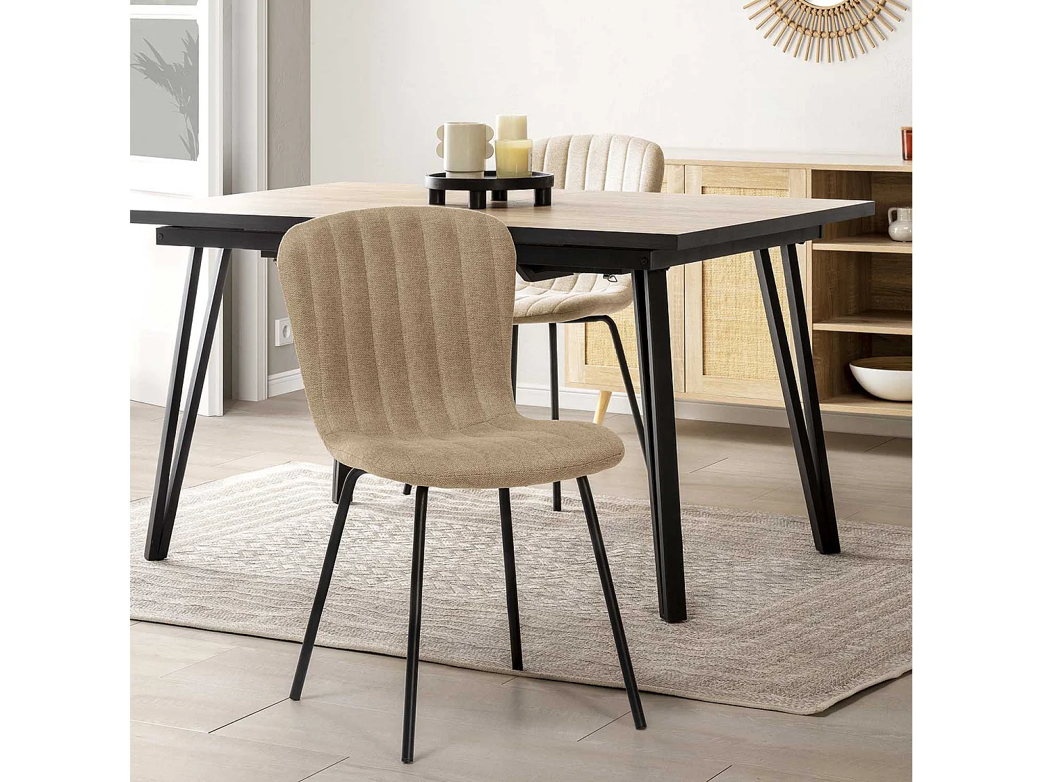 Pack 4 chaises Lucky recouvertes de tissu beige