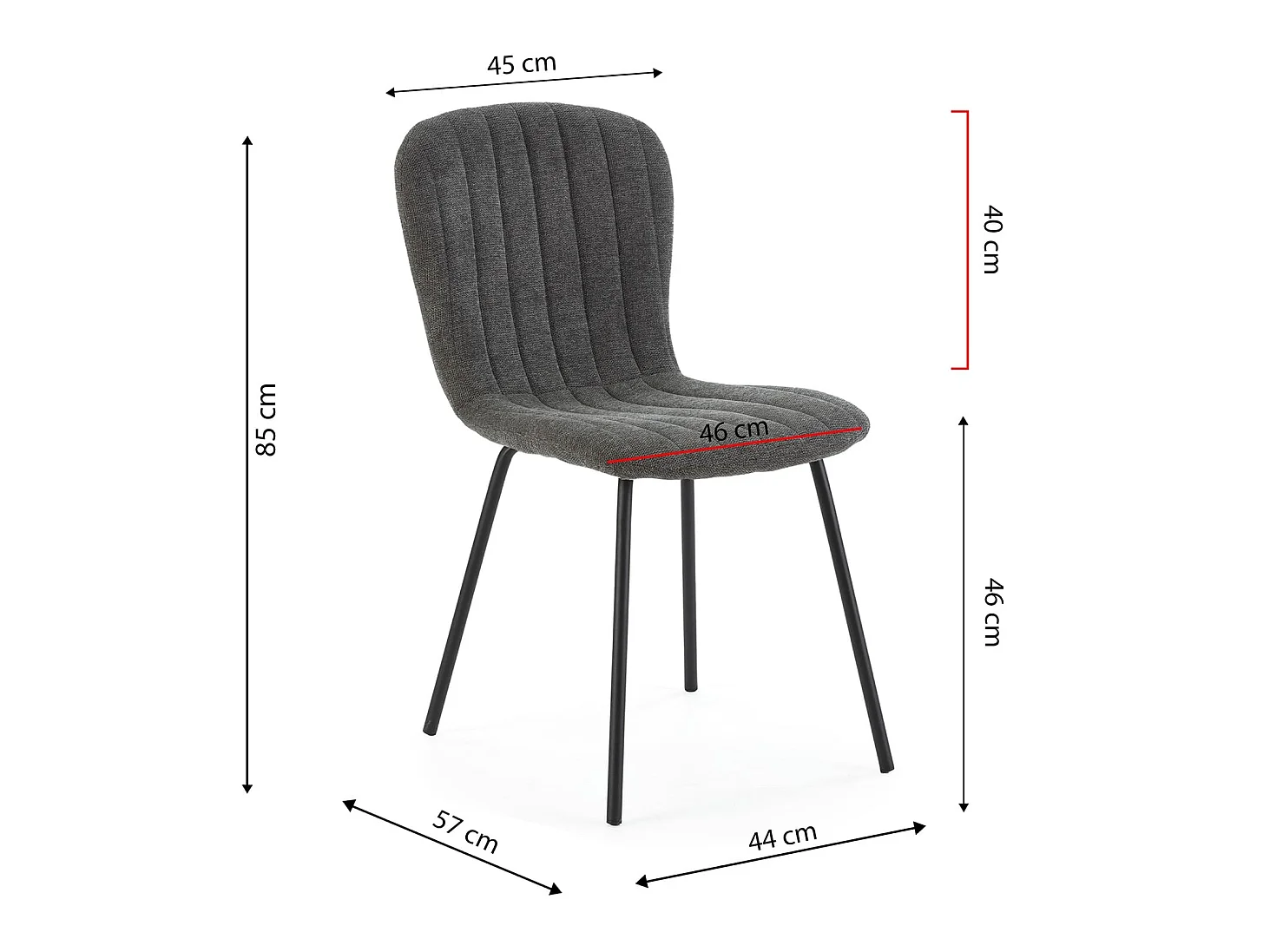 Pack 4 sedie Lucky rivestite in tessuto grigio scuro