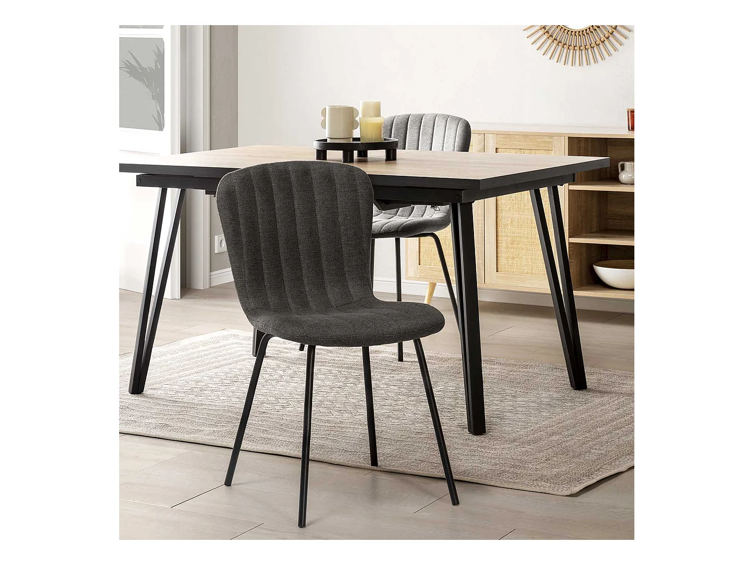 Pack 4 sedie Lucky rivestite in tessuto grigio scuro