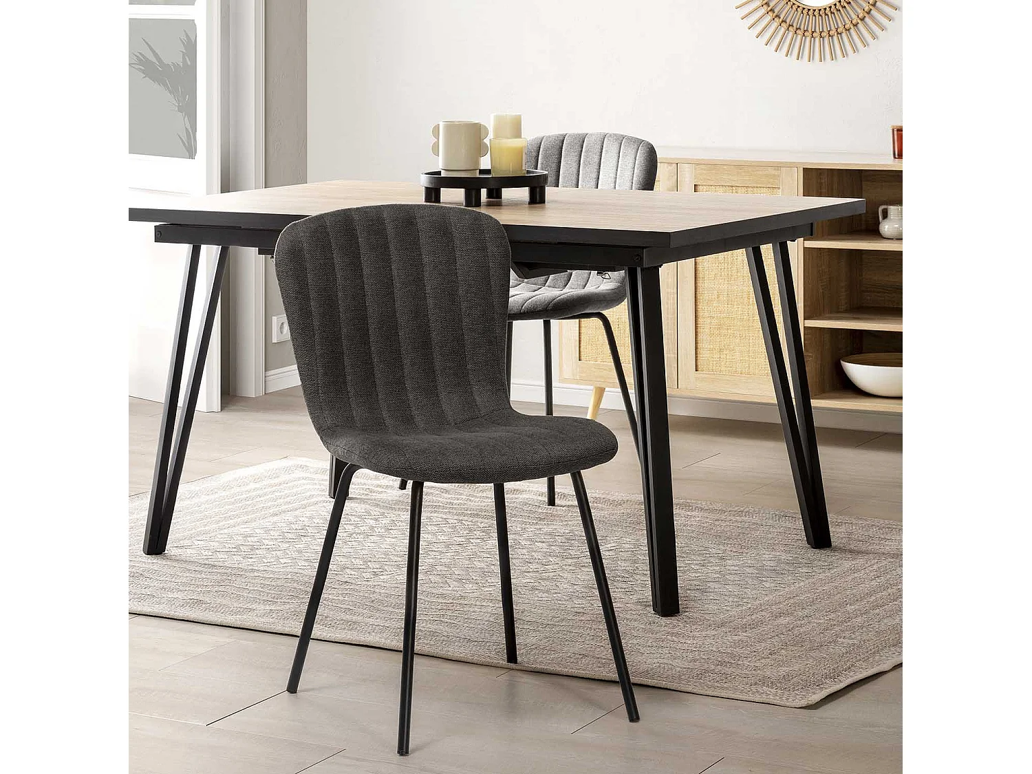 Set van 4 Lucky stoelen bekleed met donkergrijze stof