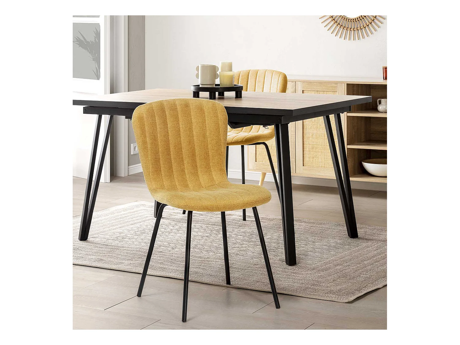 Pack 4 chaises Lucky recouvertes de tissu moutarde