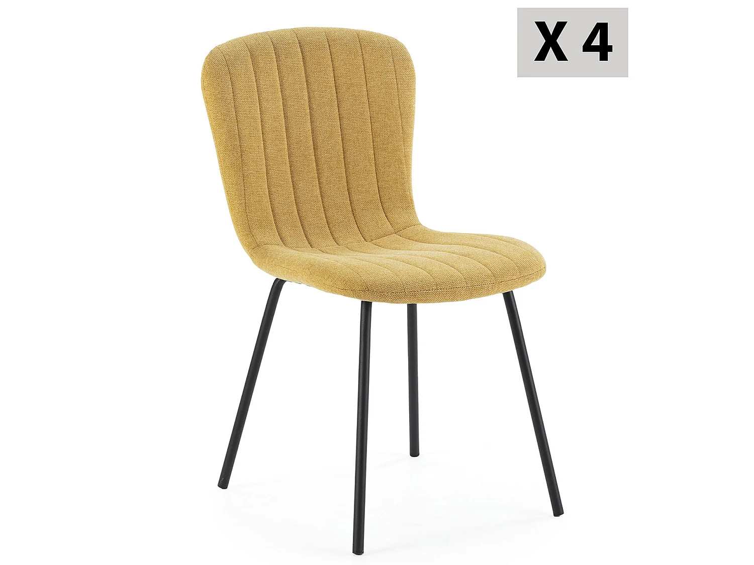 Set van 4 stoelen Lucky gestoffeerd in mosterdgele stof.