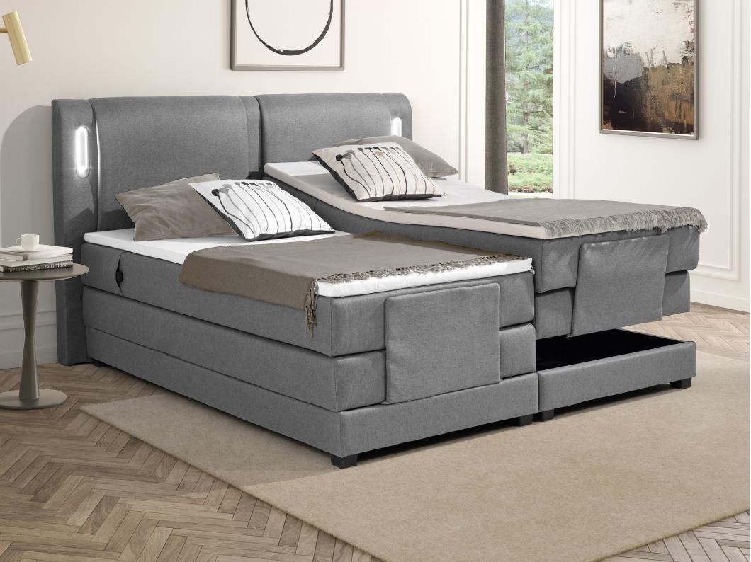 Ensemble complet boxspring tête de lit avec leds + sommiers relaxation électrique + matelas + surmatelas - 2 x 80 x 200 cm - Tissu - Gris clair - ASTEMI de PALACIO
