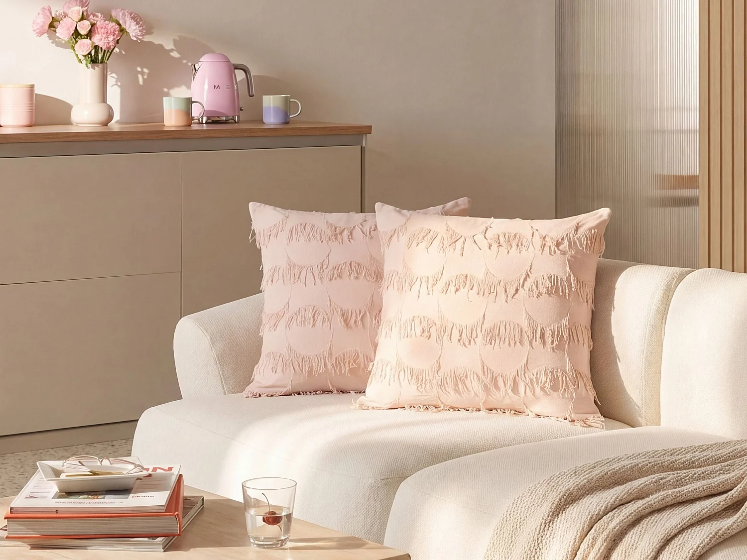 Lot de 2 coussins décoratifs AGASTACHE 45 x 45 cm Rose Motif géométrique