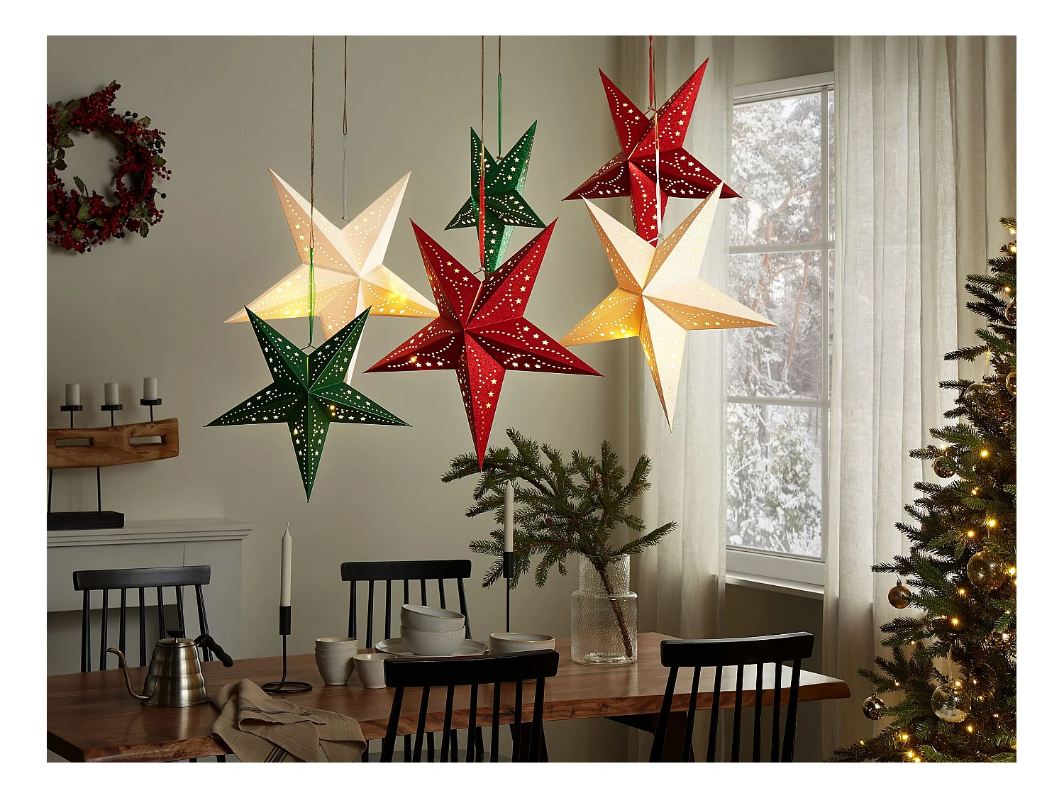 Conjunto de 2 decoraciones colgantes Estrella MOTTI Papel 45 cm Verde esmeralda