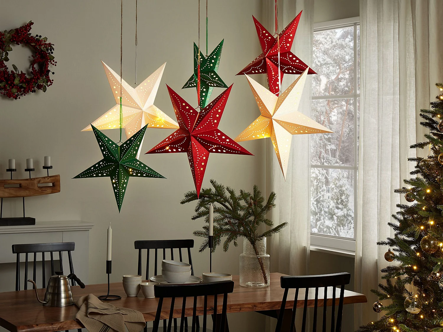 Set di 2 decorazioni da appendere stella MOTTI Carta 60 cm Bianco