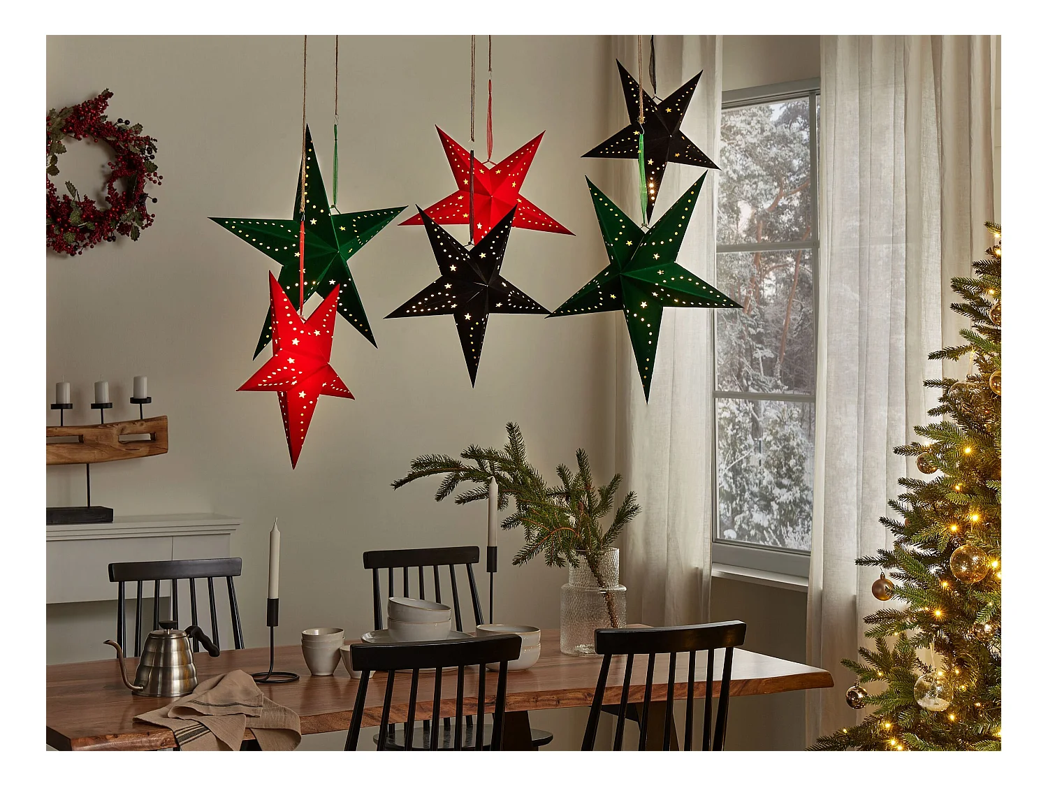 Wanddekoration 2er Set Stern MOTTI Papier 45 cm Schwarz