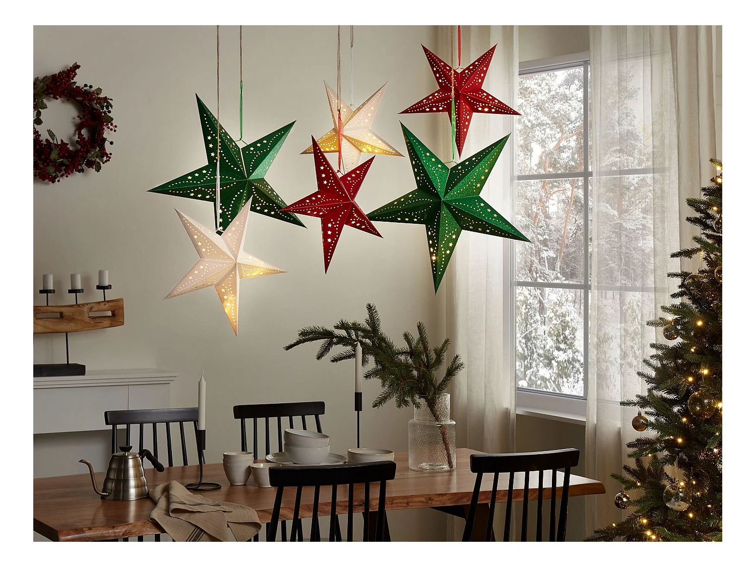 Lot de 2 décorations suspendues LED MOTTI Étoile 45 cm Rouge