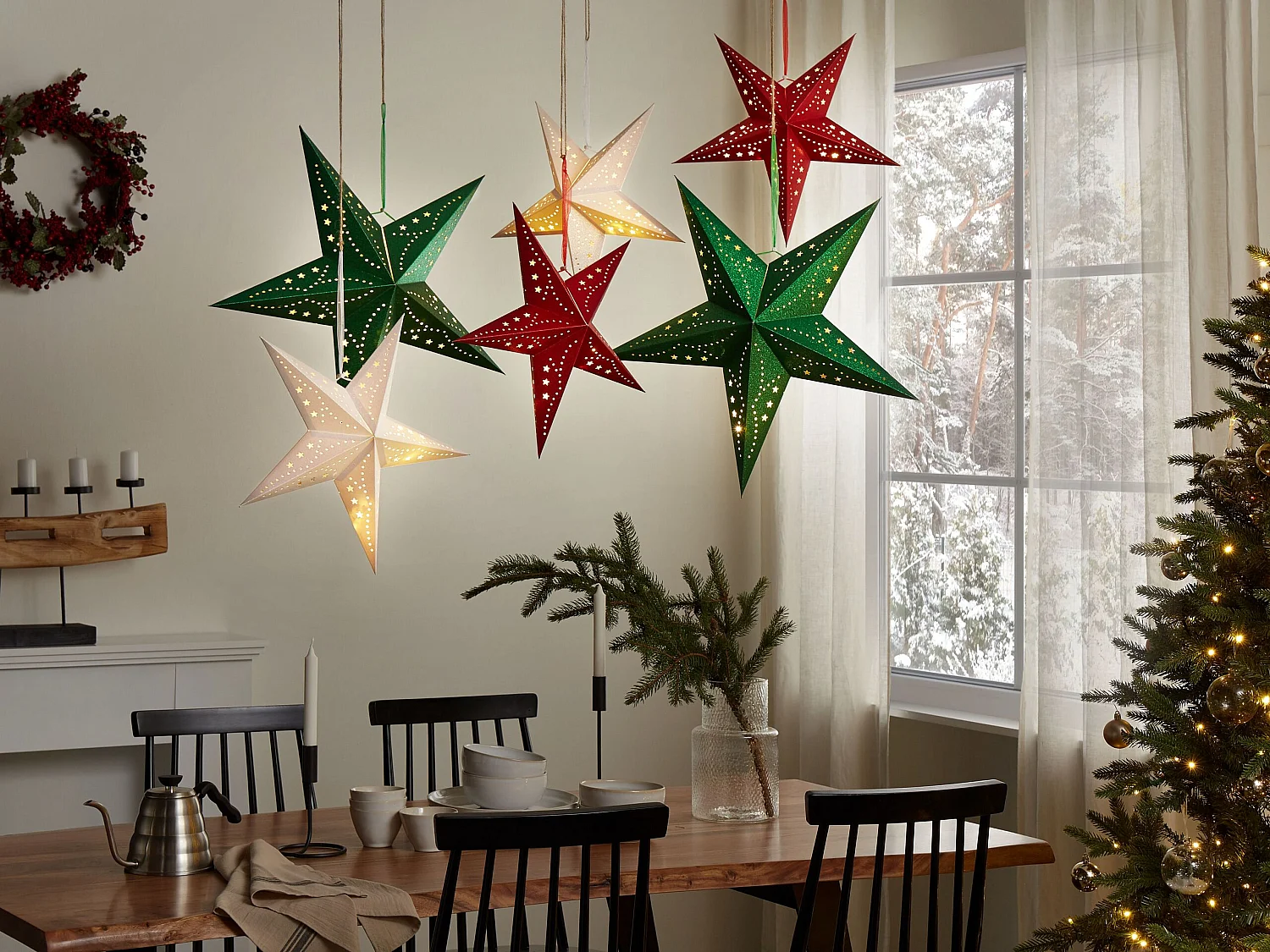 Lot de 2 décorations suspendues LED MOTTI Étoile 45 cm Rouge