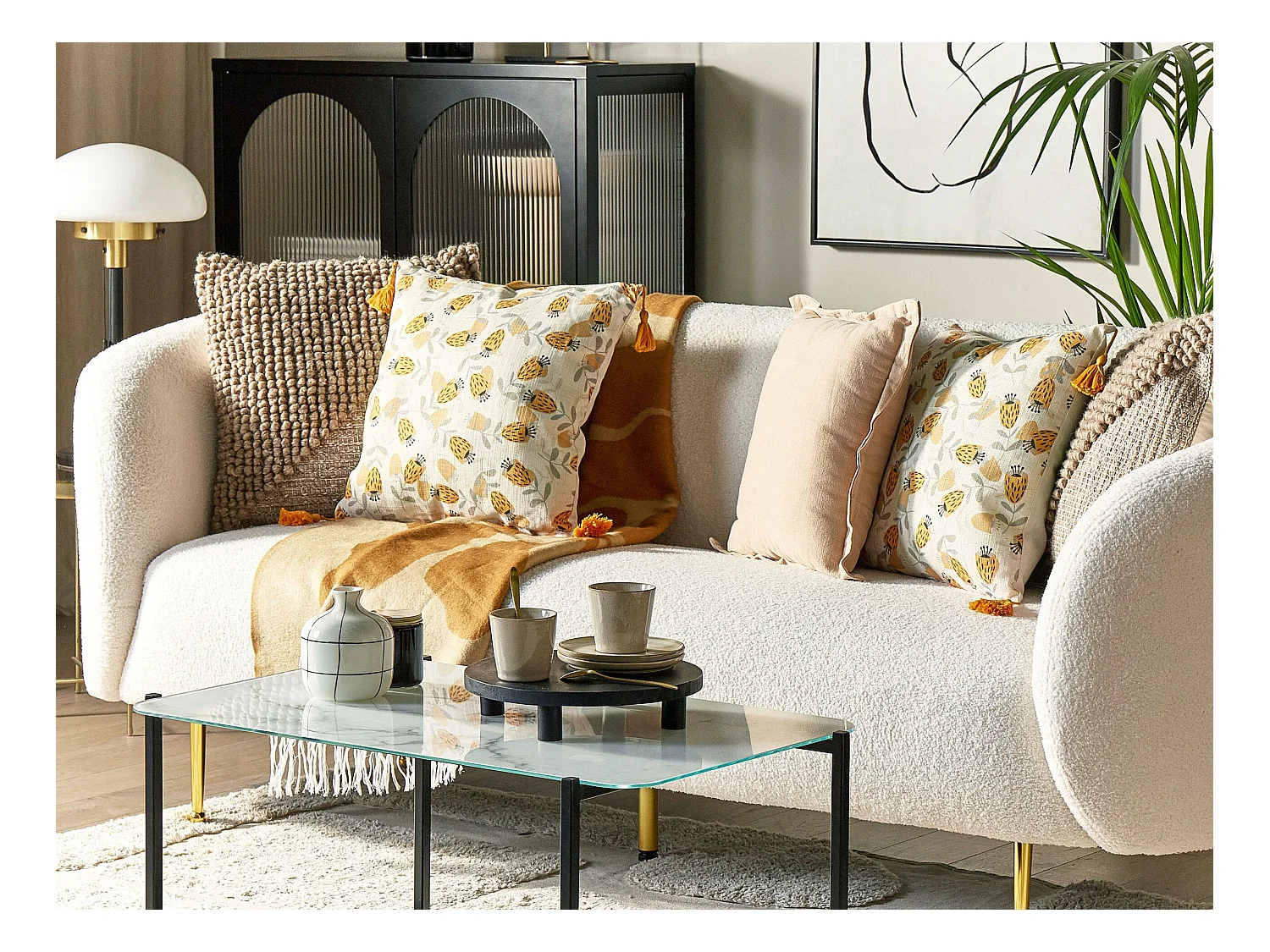 Zestaw 2 poduszek dekoracyjnych ABUTILON 45 x 45 cm Beżowy Wzór kwiatowy