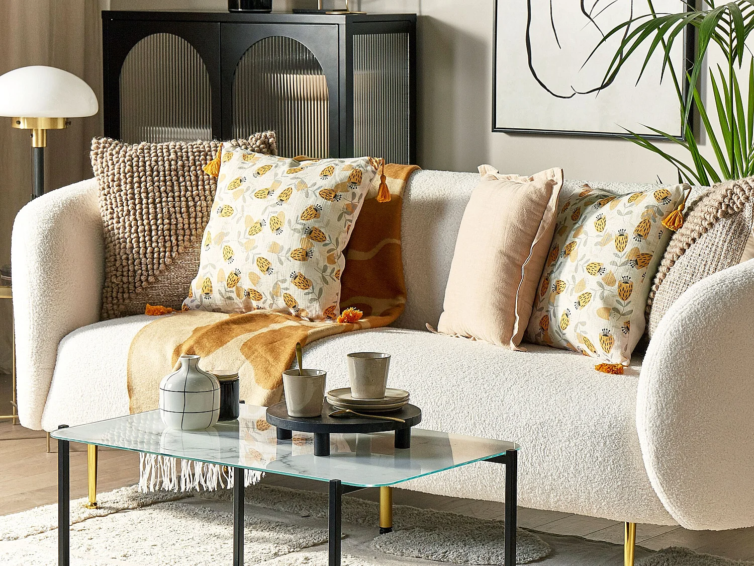 Set van 2 decoratieve kussens ABUTILON 45 x 45 cm Beige Bloempatroon