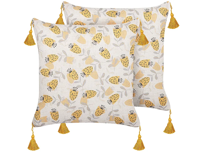 Lot de 2 coussins décoratifs ABUTILON 45 x 45 cm Beige Motif floral