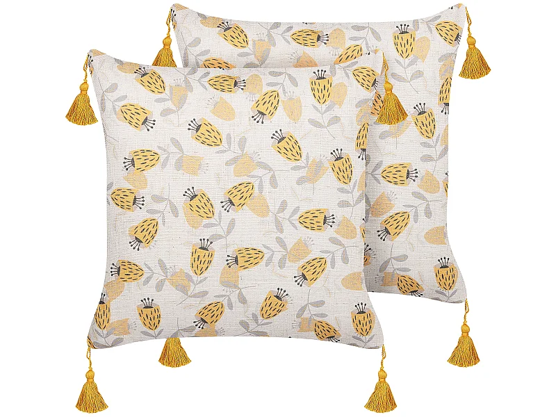 Dekokissen 2er Set ABUTILON 45 x 45 cm Beige Blumenmuster
