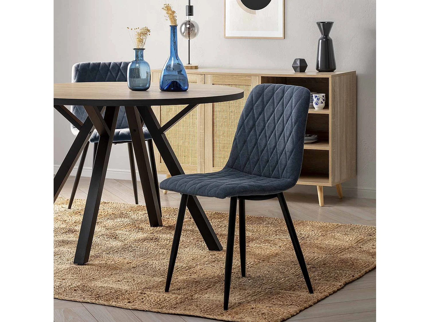 Pack 4 chaises Abril recouvertes de tissu bleu