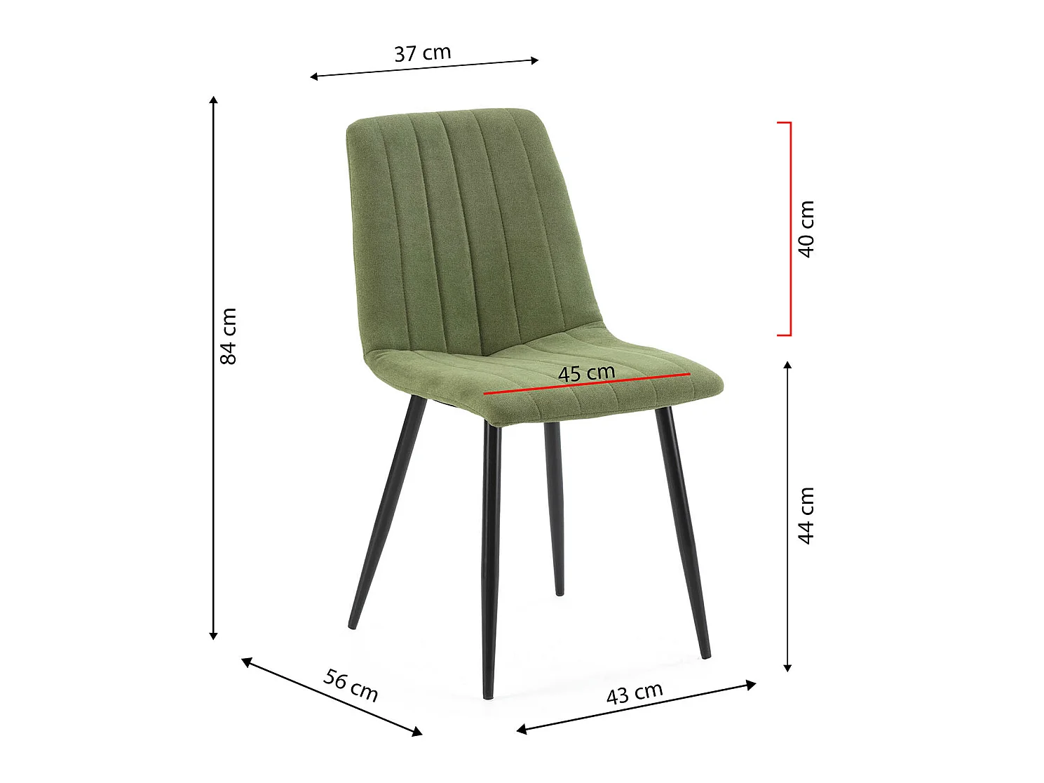 Pack 4 chaises Sagi recouvertes de tissu vert