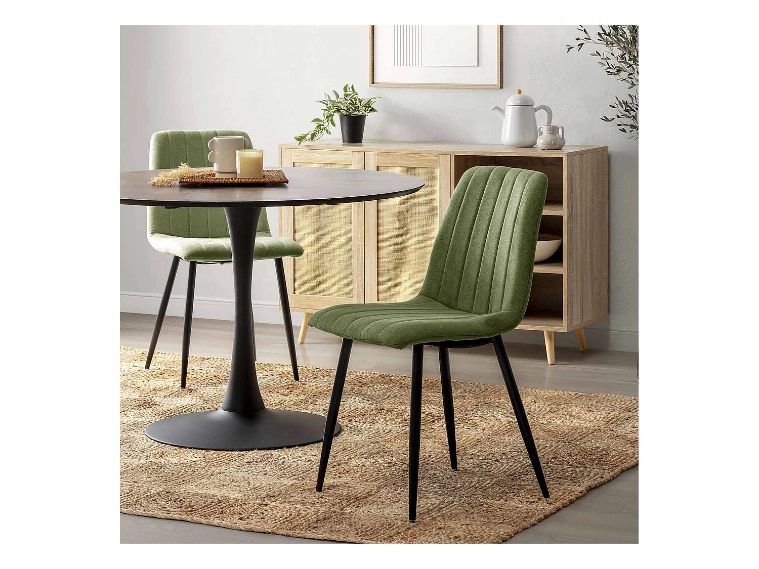 Pack 4 chaises Sagi recouvertes de tissu vert