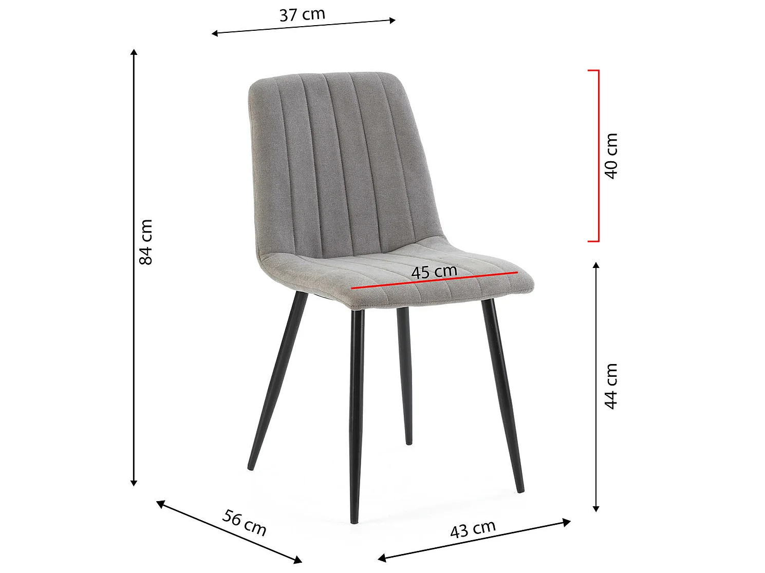 Conjunto de 4 cadeiras Sagi estofadas em tecido cinza.