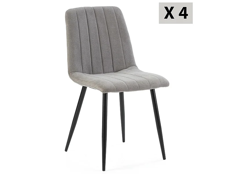 Pack 4 chaises Sagi recouvertes de tissu gris