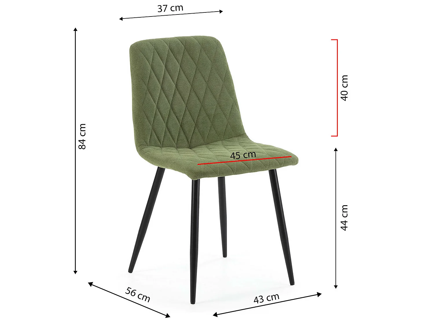 Pack 4 chaises Abril recouvertes de tissu vert