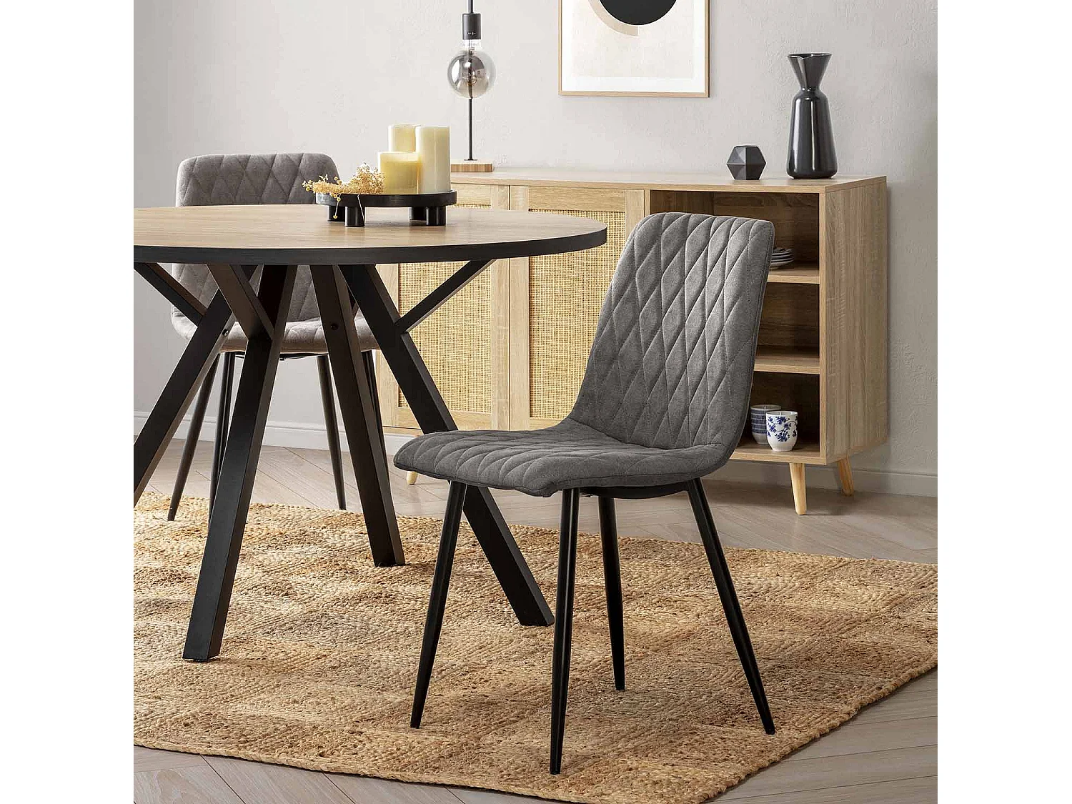 Pack 4 chaises Abril recouvertes de tissu gris