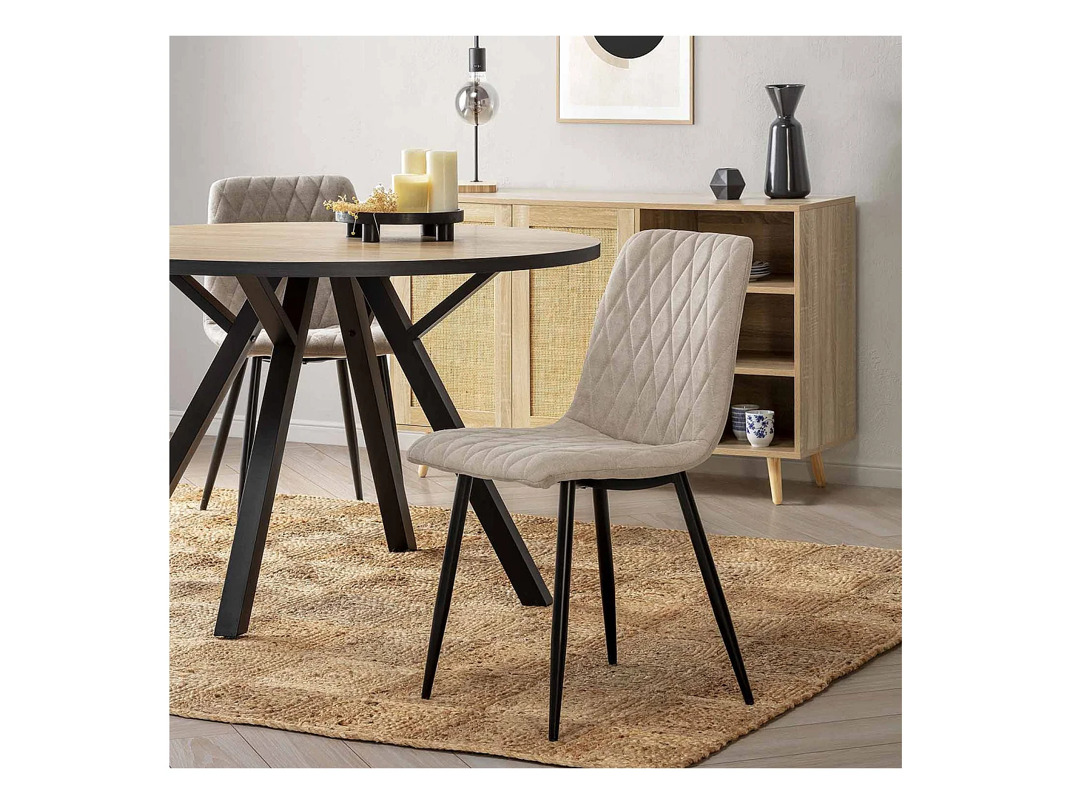 Pack 4 sedie Abril rivestite in tessuto beige