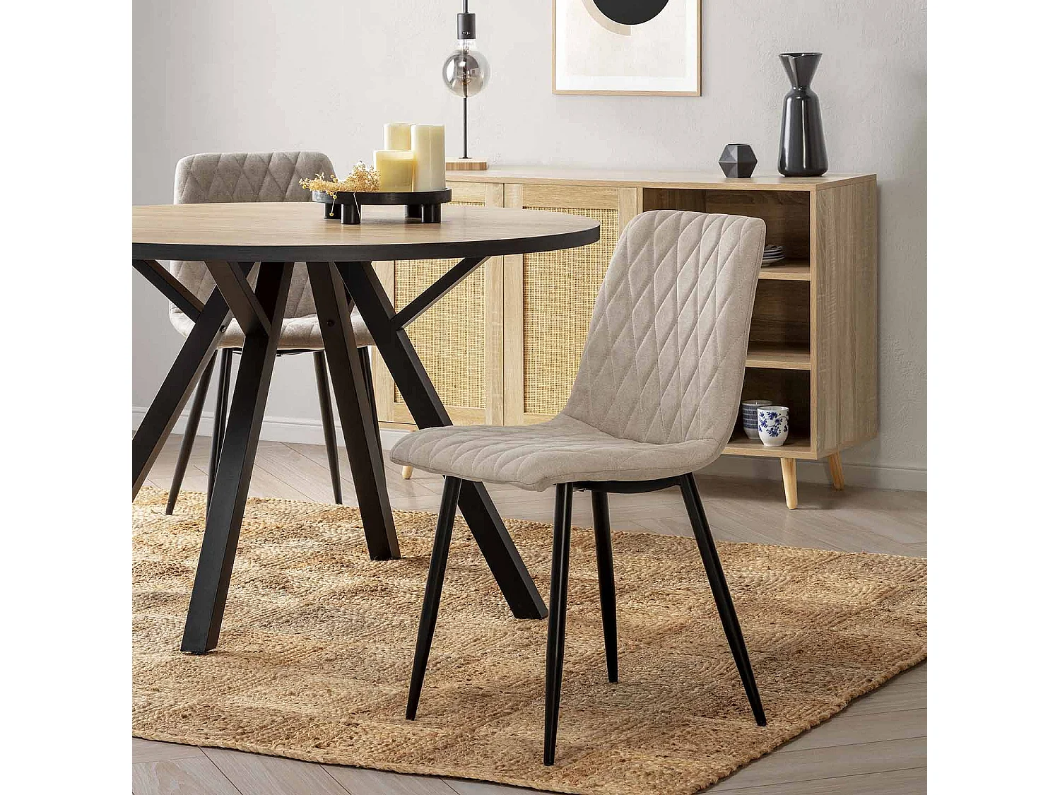 Pack 4 chaises Abril recouvertes de tissu beige