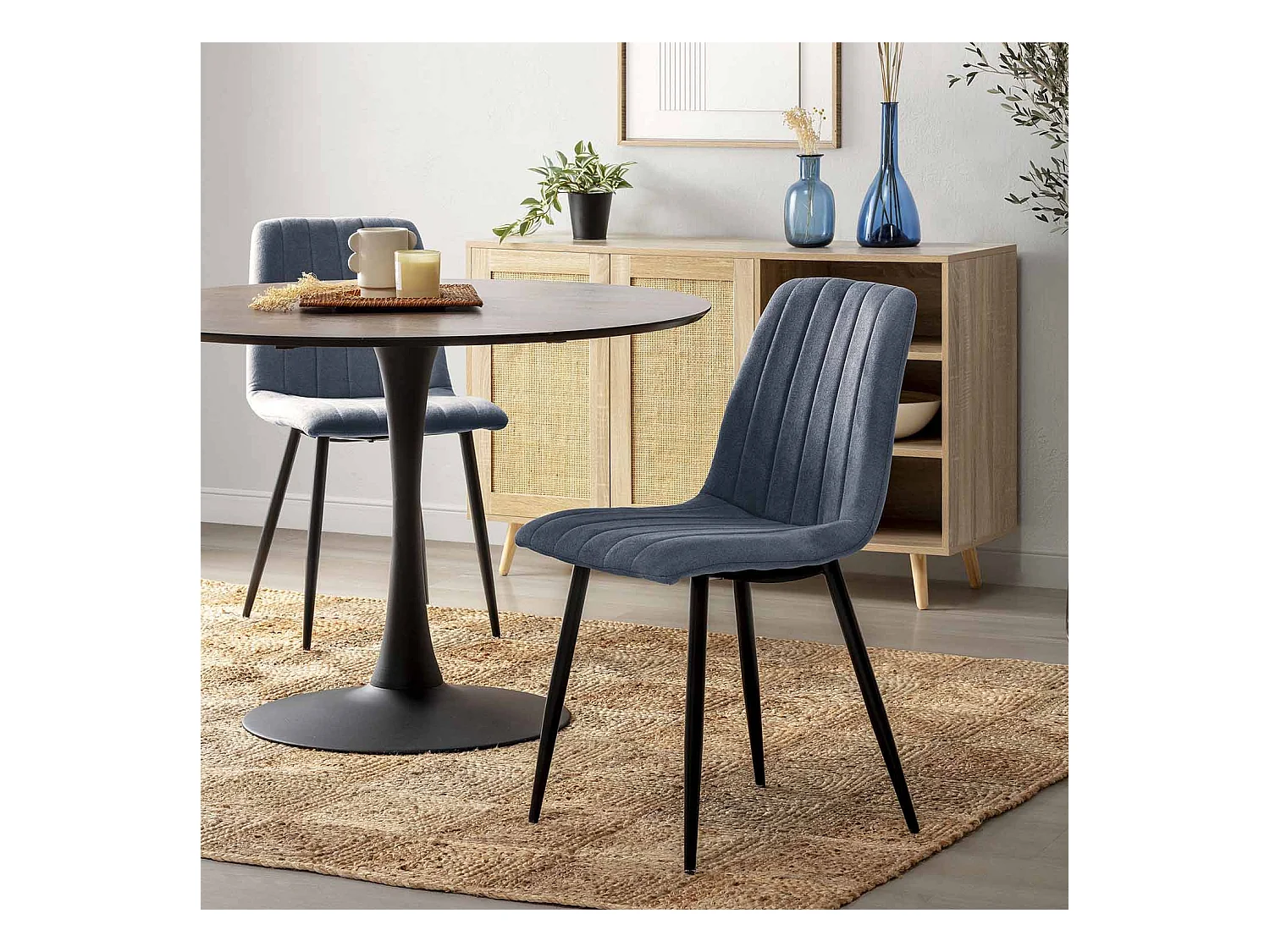 Pack 4 chaises Sagi recouvertes de tissu bleu