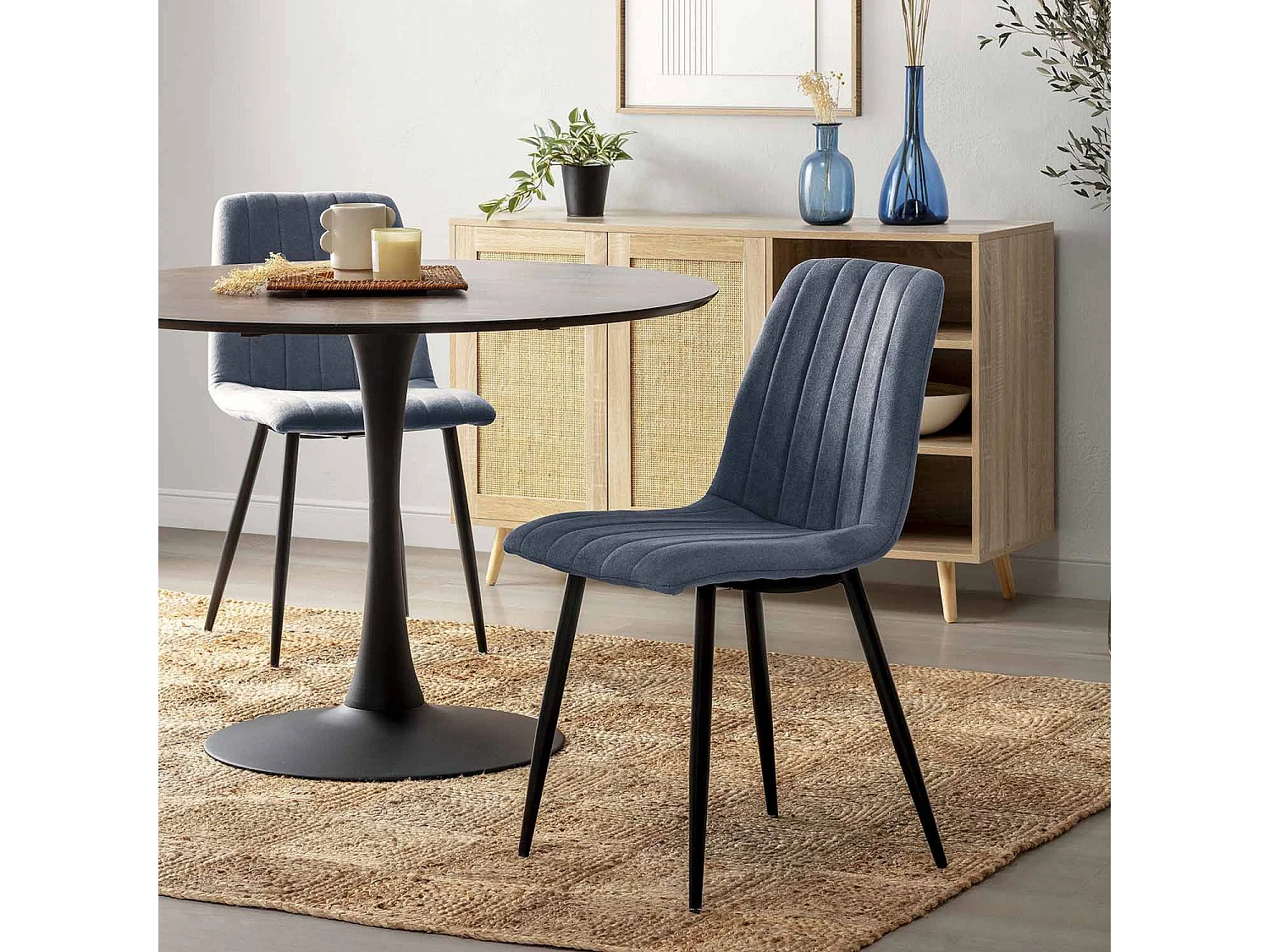 Pack 4 chaises Sagi recouvertes de tissu bleu