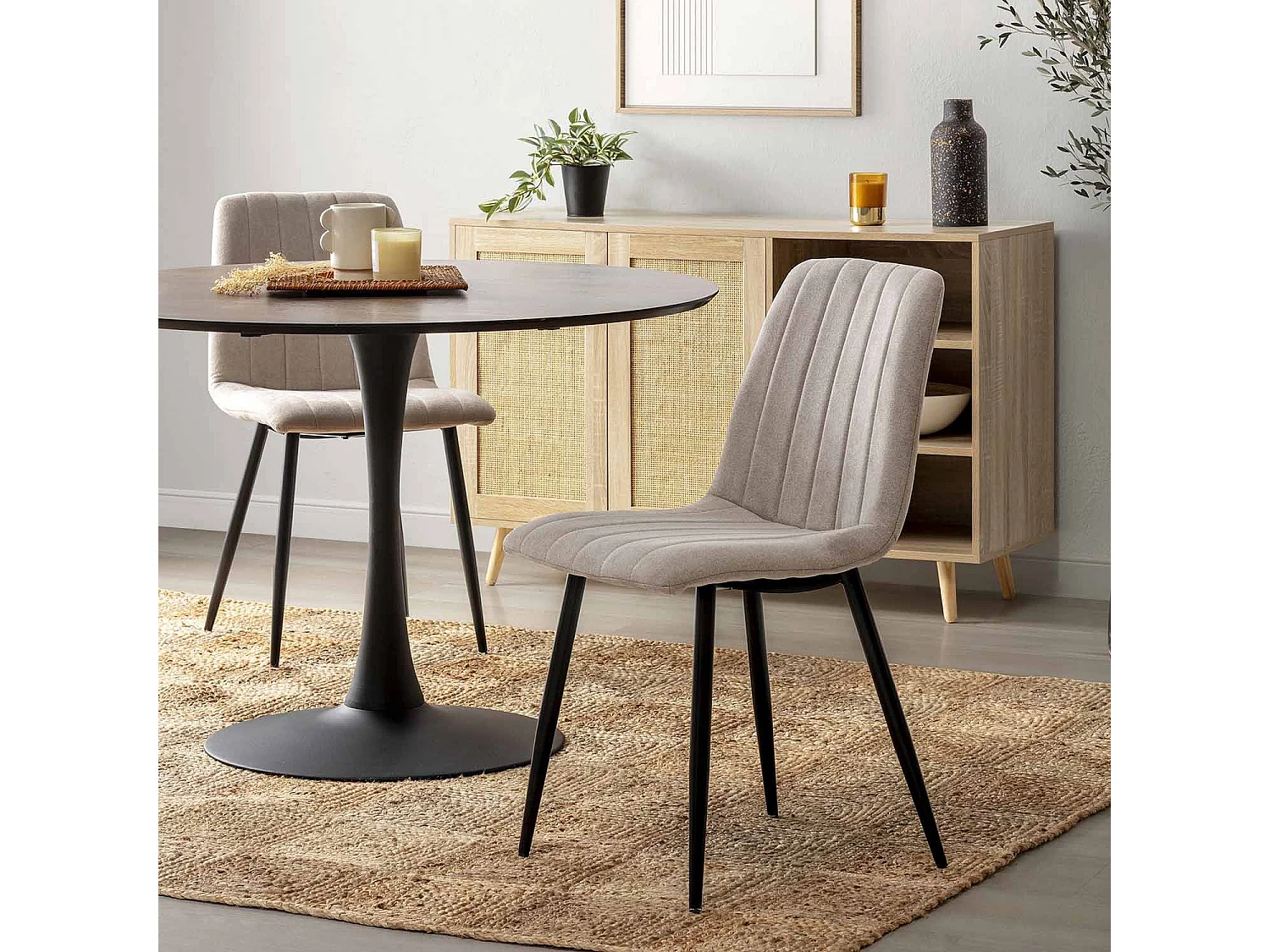 Pack 4 sedie Sagi rivestite in tessuto beige