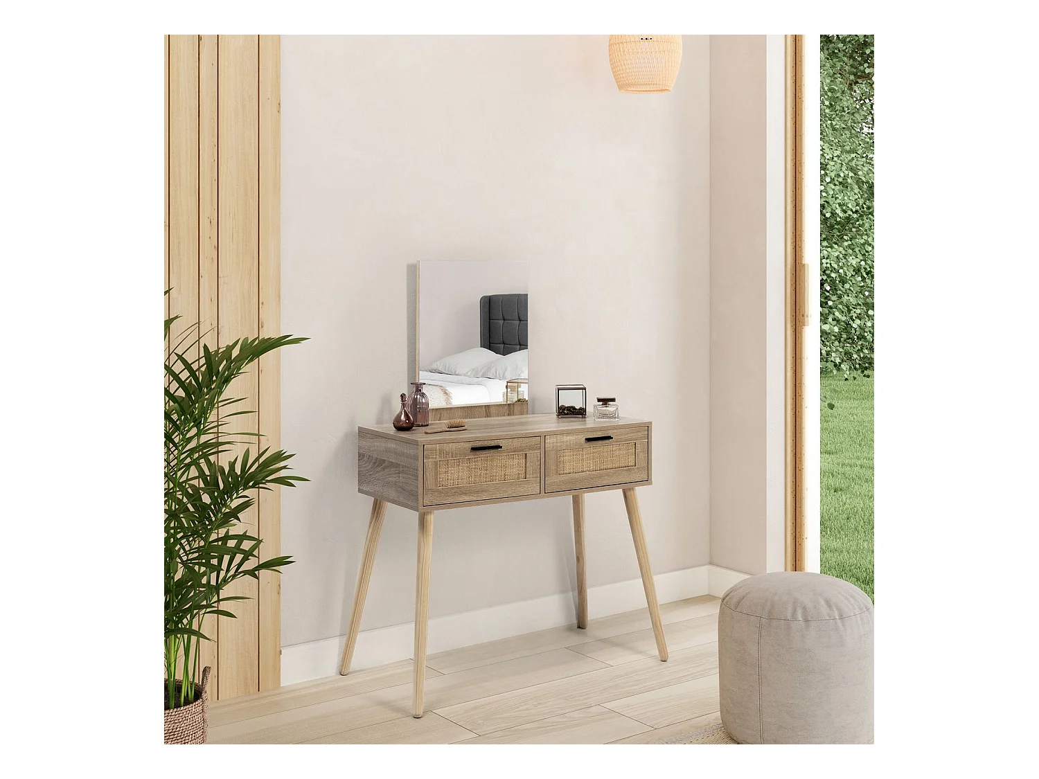 Mueble recibidor Dalia 2 cajones + espejo, color roble